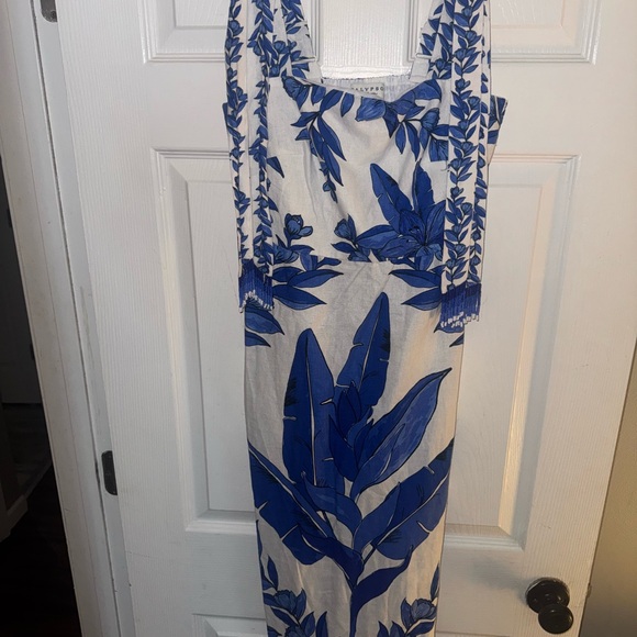 Calypso St. Barth Blue and White Leaf Print Midi Dress - Picture 6 of 15